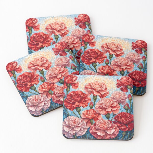 Item preview, Colorful Mosaic picture of Red and Pink Carnation flowers designed and sold by Petalandfur.