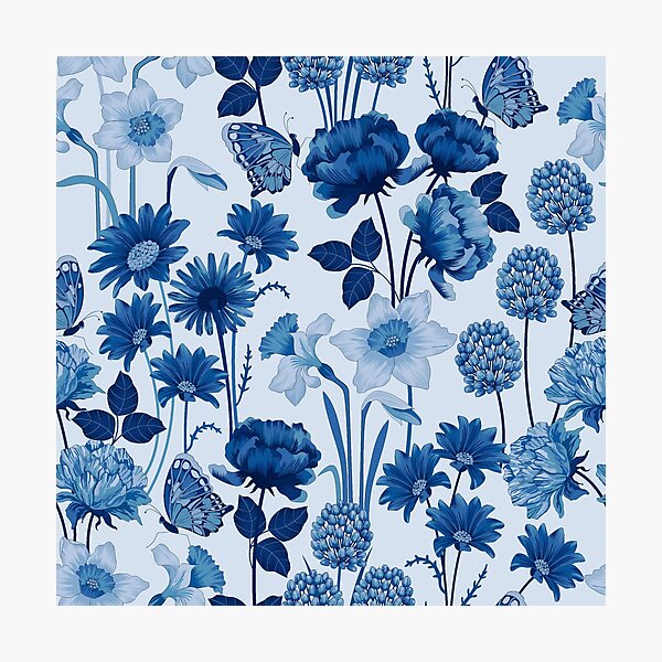 Spring Flowers in Blue Photographic Print