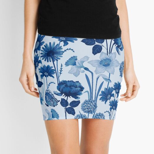 Spring Flowers in Blue Mini Skirt