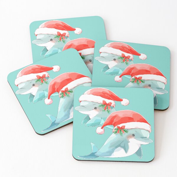 Item preview, Christmas Dolphins in Santa hats designed and sold by Niktarka.