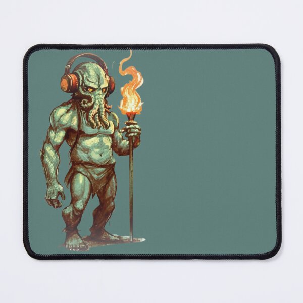 Item preview, Cthulhu with headphones on his head and fire stick on hand designed and sold by digitaldraw4you.