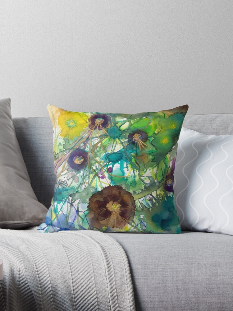 Thumbnail 1 of 4, Pillow, Abstract nature in green and blue designed and sold by BirgitteB.