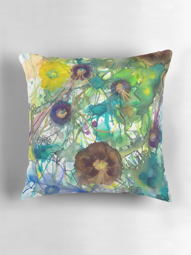 Thumbnail 3 of 4, Pillow, Abstract nature in green and blue designed and sold by BirgitteB.