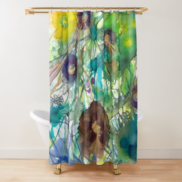 Abstract nature in green and blue Shower Curtain