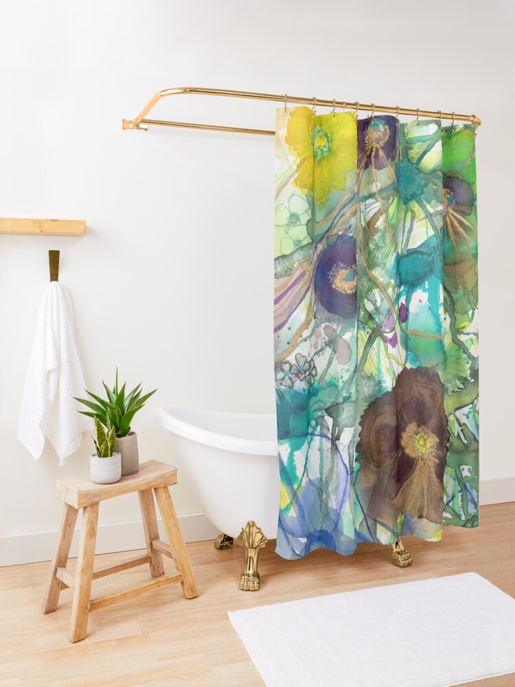 Thumbnail 3 of 5, Shower Curtain, Abstract nature in green and blue designed and sold by BirgitteB.