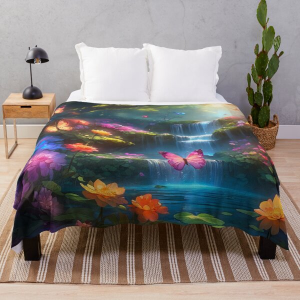 Item preview, A waterfall surrounded by flowers and butterflies designed and sold by gallofoto.