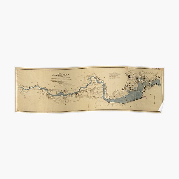 Mapa vintage del río Charles (1894) Póster