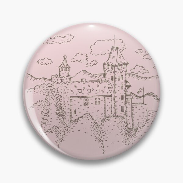 Item preview, Toile de Jouy with a medieval castle and knights on cotton candy pink designed and sold by colorofmagic.