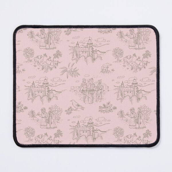 Item preview, Toile de Jouy with a medieval castle and knights on cotton candy pink designed and sold by colorofmagic.