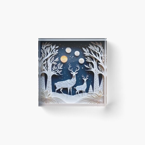 Paper Art Reindeer Design Acrylic Block
