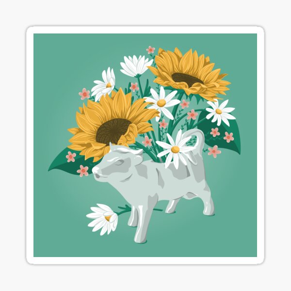 Cow Creamer Sunflower and Daisy Bouquet Sticker