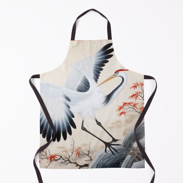 Item preview, A very elegant crane with blue-white feathers and red markings, flies over the Mountains and the Sea designed and sold by Cris888.