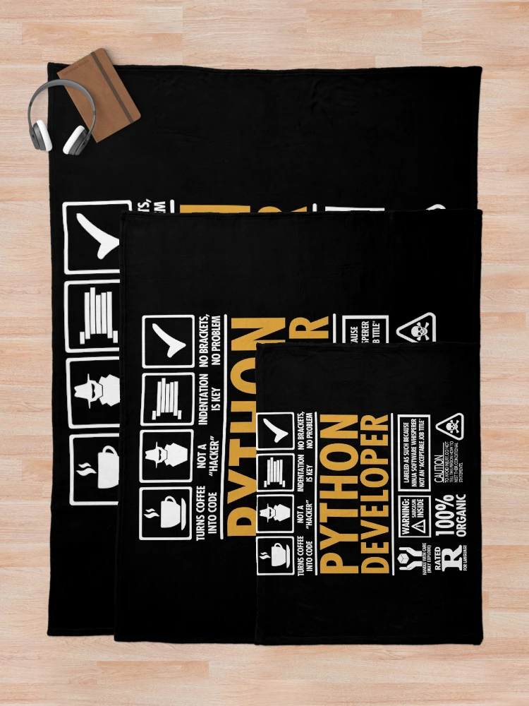 Thumbnail 5 of 6, Throw Blanket, Python Developer Programmer Funny Coder's designed and sold by Nerd Shizzle.