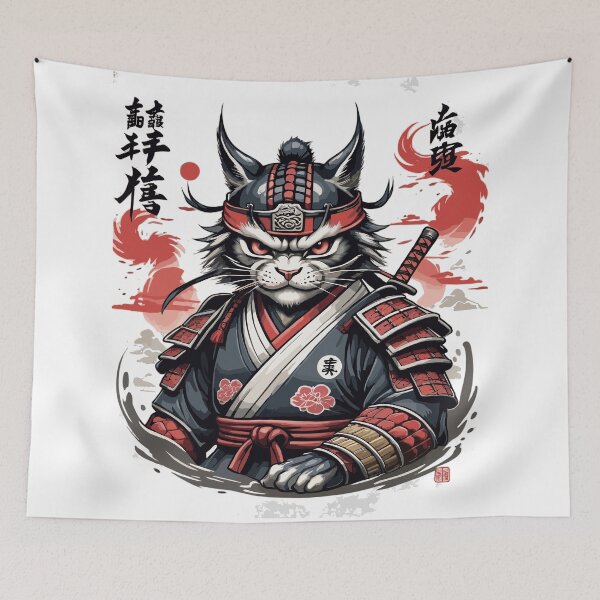 Item preview, vintage japanese samurai ninja cat designed and sold by YolaShopOnline.