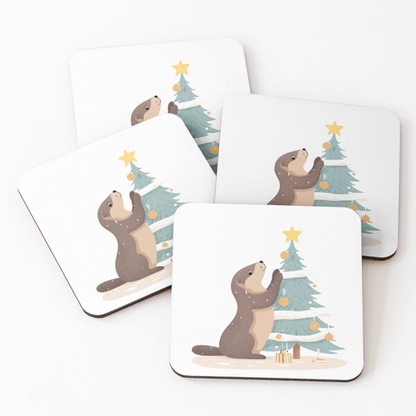 Item preview, otter decorating christmas tree designed and sold by PawelNature.