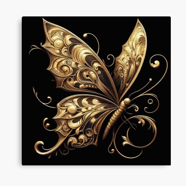 Gold Feather Butterfly Canvas Painting Wall Art. Order @HOG