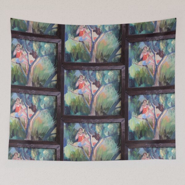 Item preview, Girl in a Tree eating Cherries hand painting designed and sold by colorfulglee.