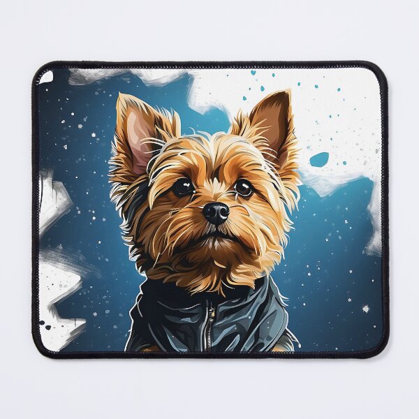 Artikelvorschau,  die Silhouette eines einsamen Yorkshire Terrier schwebend, grafischer T-Shirt-Vektor, Kontur, weißer Randhintergrund. entworfen und verkauft von RAILGUNWII.
