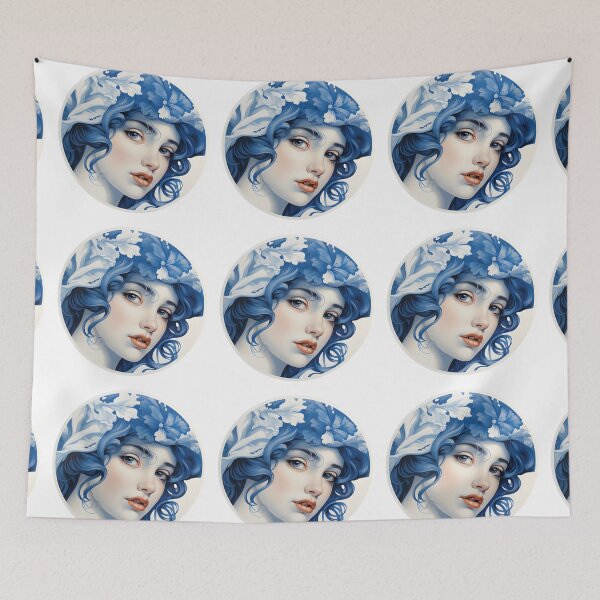 Item preview, Dama de azul, chinoiserie azul y blanco designed and sold by gemneye.