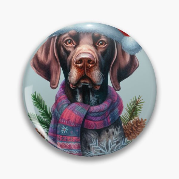 Item preview, German Shorthaired Pointer in the Snow with a Santa Hat - Braque Francais Christmas Painting - Silvery Background designed and sold by Star-Fragment.