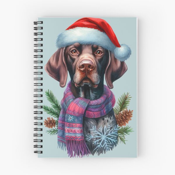 Item preview, German Shorthaired Pointer in the Snow with a Santa Hat - Braque Francais Christmas Painting - Silvery Background designed and sold by Star-Fragment.