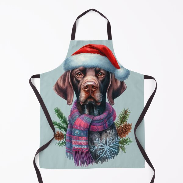 Item preview, German Shorthaired Pointer in the Snow with a Santa Hat - Braque Francais Christmas Painting - Silvery Background designed and sold by Star-Fragment.