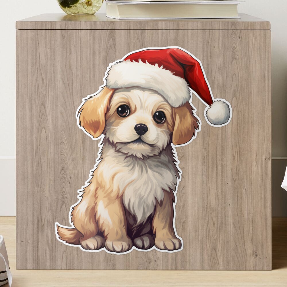 Cute Christmas Dog Wearing a Santa Claus Hat with Christmas Gifts Sticker  for Sale by PoshPeels