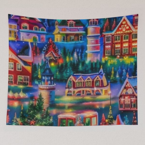 Item preview, Christmas Village - Miniature Houses Pattern - Red and Green, Purple - Joyeux Noel designed and sold by MyArt23.