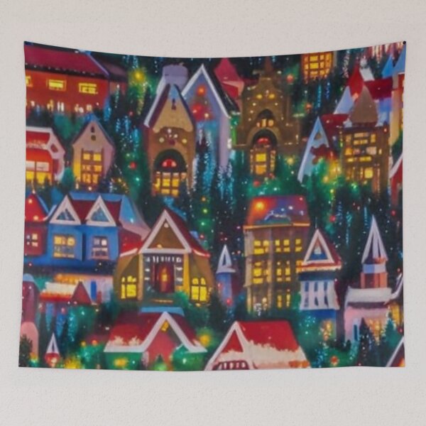 Item preview, Christmas Town - Christmas Village - Miniature Houses Pattern - Red and Green  - Joyeux Noel designed and sold by MyArt23.