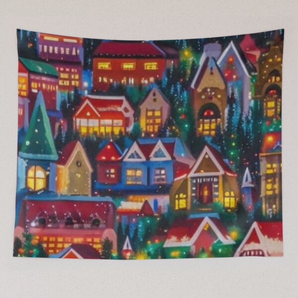 Item preview, Christmas Town - Christmas Village - Miniature Houses Pattern - Red and Green  - Joyeux Noel designed and sold by MyArt23.