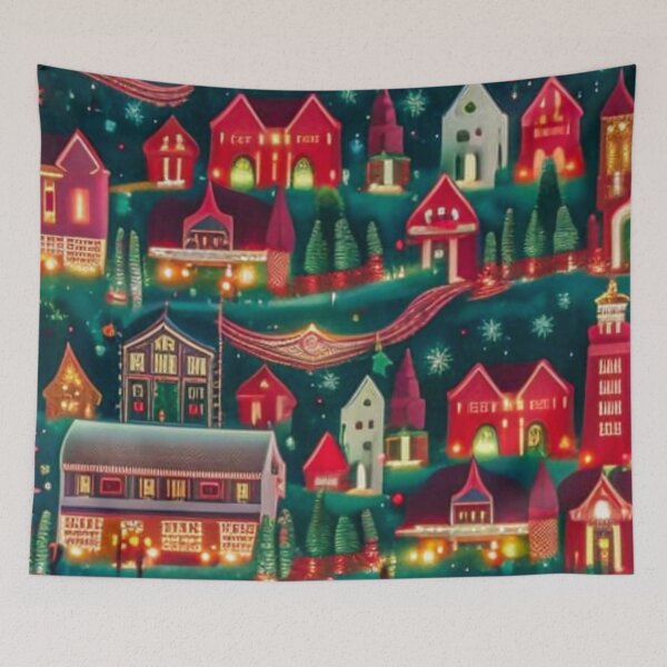Item preview, Christmas Town - Christmas Village - Miniature Houses Pattern - Red and Green  - Joyeux Noel designed and sold by MyArt23.