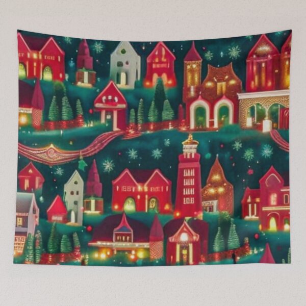 Item preview, Christmas Town - Christmas Village - Miniature Houses Pattern - Red and Green  - Joyeux Noel designed and sold by MyArt23.