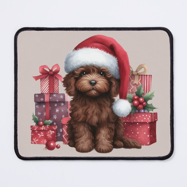 Item preview, Chocolate Cockerpoo With Christmas Gifts designed and sold by barksandsqueaks.