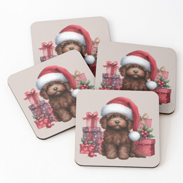 Item preview, Chocolate Cockerpoo With Christmas Gifts designed and sold by barksandsqueaks.