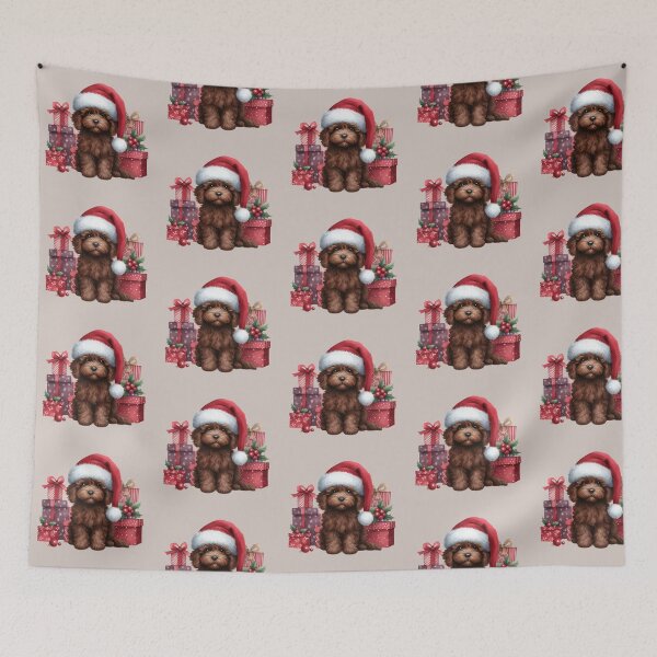 Item preview, Chocolate Cockerpoo With Christmas Gifts designed and sold by barksandsqueaks.