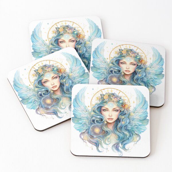 Item preview, Angel with blue hair and flower crown designed and sold by GoddessSoul.