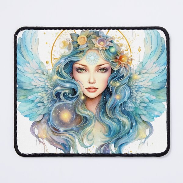 Item preview, Angel with blue hair and flower crown designed and sold by GoddessSoul.