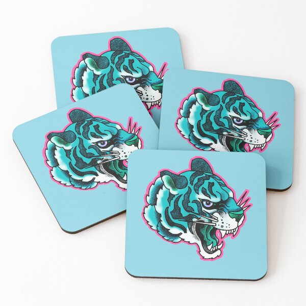 Item preview, Teal blue tiger tattoo style designed and sold by weilertsen.