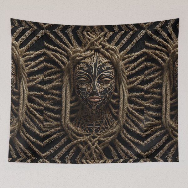 Item preview, african woman mask in rustic rope texture country style designed and sold by Carlos Gudino.
