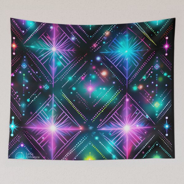 Item preview, Pattern of colorful, fluorescent, bioluminescent diamonds designed and sold by AI-Only Creations.