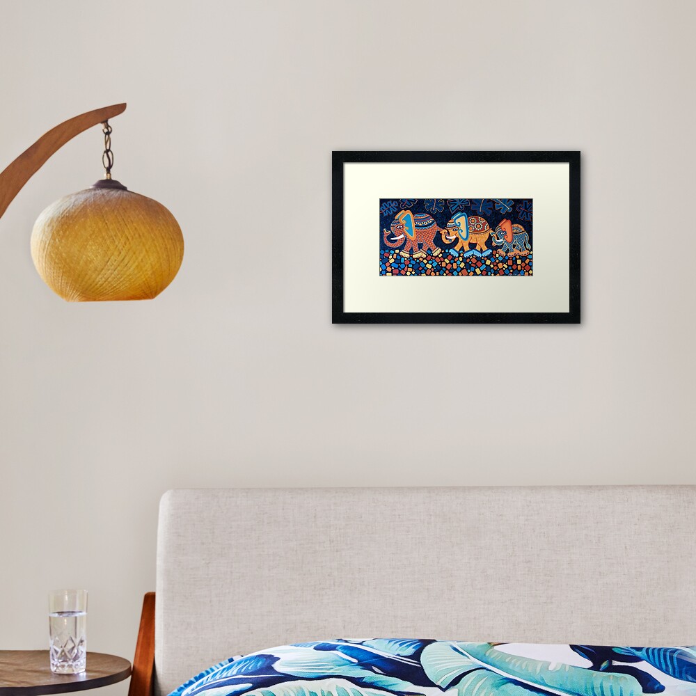 "'Elephant Conga Line' The Jungle is Jumping!" Framed Art Print for