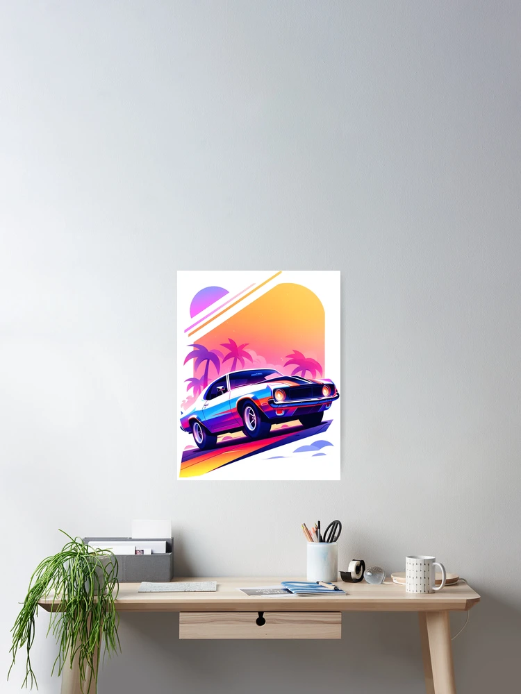Thumbnail 2 of 3, Poster, Chasing Sunsets - Retro Beach Ride designed and sold by CookedPixels.