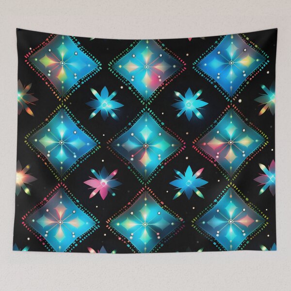 Item preview, Pattern of colorful, fluorescent, bioluminescent diamonds designed and sold by AI-Only Creations.