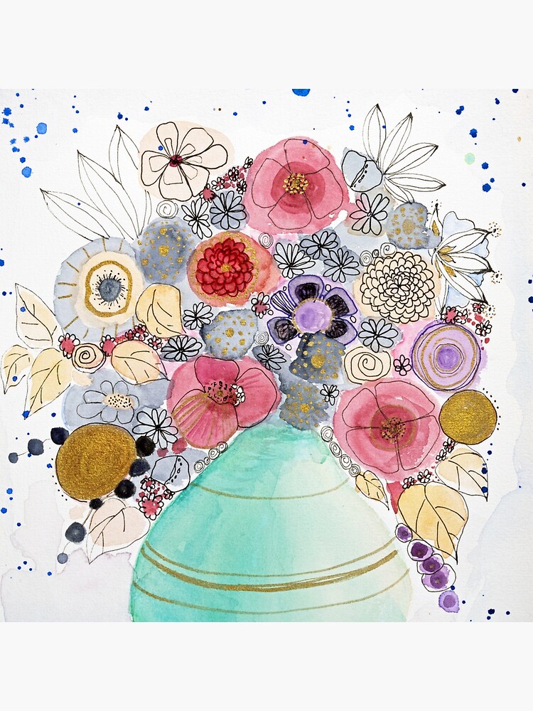Thumbnail 4 of 4, Pillow, Turquoise vase with fantasy flowers designed and sold by BirgitteB.