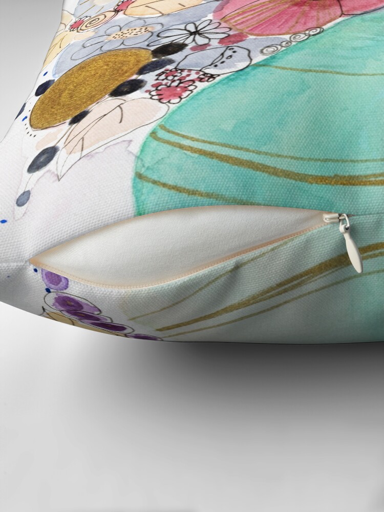 Thumbnail 2 of 4, Pillow, Turquoise vase with fantasy flowers designed and sold by BirgitteB.