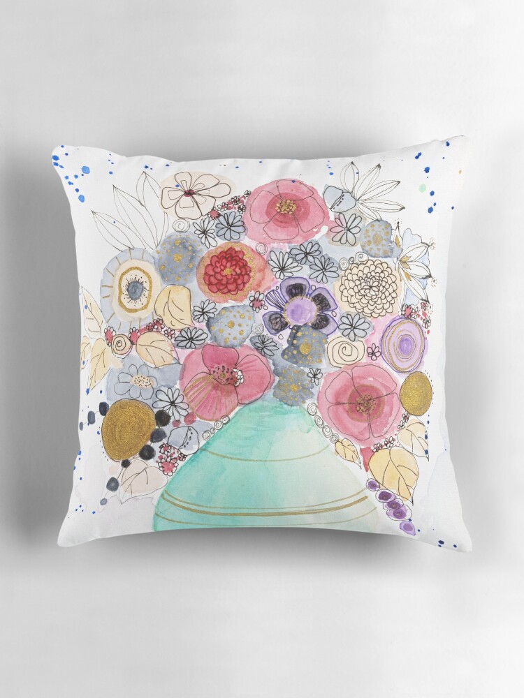 Thumbnail 3 of 4, Pillow, Turquoise vase with fantasy flowers designed and sold by BirgitteB.