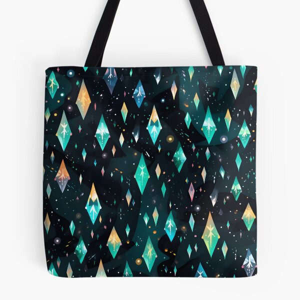Item preview, Pattern of colorful, fluorescent, bioluminescent diamonds designed and sold by AI-Only Creations.