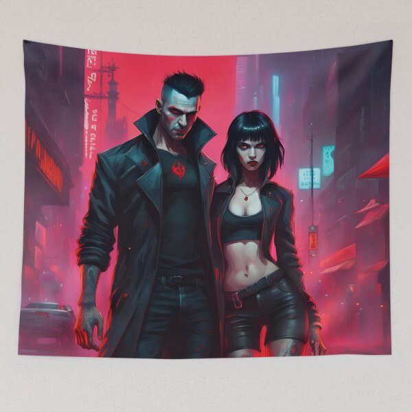 Item preview, Vampire couple in a cyberpunk style designed and sold by GothicRubette.