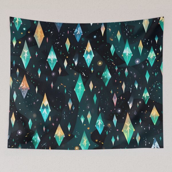 Item preview, Pattern of colorful, fluorescent, bioluminescent diamonds designed and sold by AI-Only Creations.