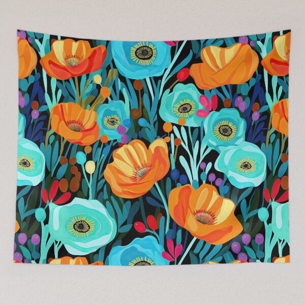 Item preview, Colorul flower pattern in shades of blue and turqoise designed and sold by robrad.
